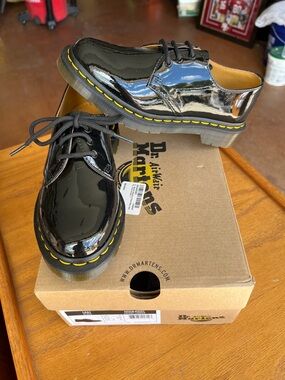 Dr. Martens Black Patent 3-Eye Derby with Yellow Stitching NEW!